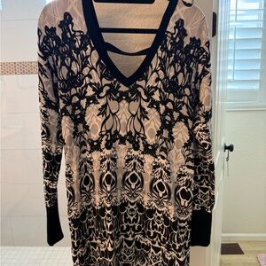 Cache Black and White Floral Sweater